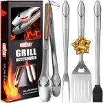 BBQ Tools Set with Tongs, Spatula, Fork, Brush