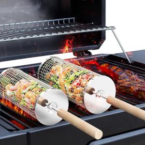 Nesting Grill Baskets with Wooden Handle (2PCS)