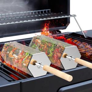 Hexagon Grill Baskets with Wooden Handle - 2PCS