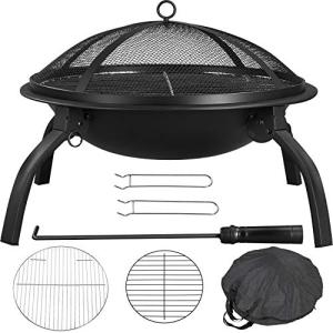 Portable 21-Inch Fire Pit with Grill & Accessories