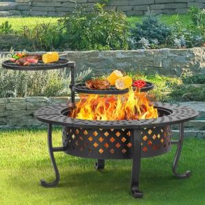 42" Fire Pit with BBQ Grills and Poker