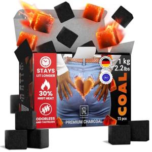 M. ROSENFELD Premium Coconut Charcoal Cubes - XL Pack of 72 Count & 1 KG (2.2 lbs) - 100% Natural Coconut - Longer Sessions, No Mess, Strong & Odorless - Not Quick Light - Pack of 1