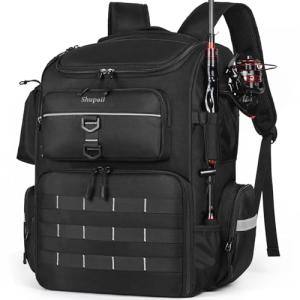 Shupaii Fishing Backpack with Rod Holders, 45L Large Water-Resistant Tackle Box Backpack, Fishing Gear Gifts for Men Father