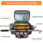 MATEIN Tackle Bag with Cooler & Rod Holder, Fishing Gifts for Men Unique, Saltwater Resistant Waterproof Fishing Tackle Storage Carrying Case with Shoulder Strap for Trays and Fish Gear, Black