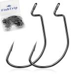 FishTrip EWG Hooks for Bass Fishing-50pcs Offset Worm Hook Texas Rig Hooks for Freshwater Saltwater Size 3/0