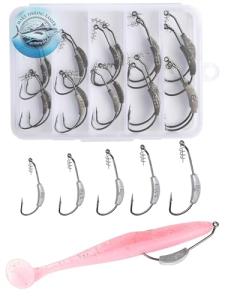 SHUNWEI 25 Pcs/Box Weighted Swimbait Hooks, Weighted Fishing Hooks Saltwater Worm Weedless for Bass Fishing Mixed 5 Size 1/0 2/0 3/0 4/0 5/0