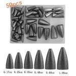 FCFKUK 50Pcs Bullet Lead Fishing Sinkers Weights Kit with Gray Sinkers in 6 Sizes