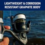 PENN Wrath II Saltwater Spinning Fishing Reel, Size 4000, Right/Left Handle Position, Corrosion-Resistant Graphite Body, Machined Anodized Aluminum Spool