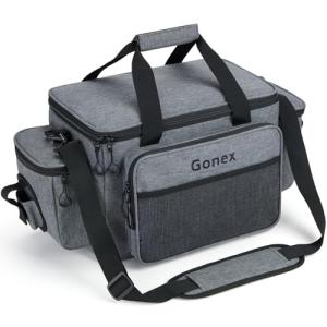 Gonex Fishing Tackle Bags for Saltwater & Freshwater, Fishing Gear Storage Bag with Water Resistant Bottom Suitable for 3600 3700 Size Tackle Box (Grey)