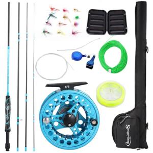 Sougayilang Standard Fly Fishing Combo Starter Kit, 5/6 Weight 9' Fly Rod with SuperPolymer Handle, Accessories, Carrying Case, Fly Box Case & Fishing Flies- Blue