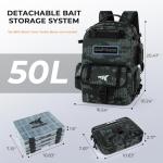 KastKing BaitSpace 50L Fishing Tackle Backpack with Removable Bait Binder & 4 Tackle Boxes,2 Rod Holders Storage Fishing Gear and Equipment,Black Camo