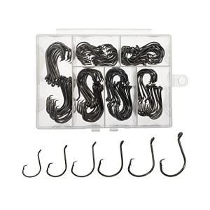 Afmivs Fish Hooks for Fishing Gear Tackle, 150PCS Circle Hooks Saltwater, 6sizes Fishing Hooks Saltwater, Catfish Octopus Hook 1/0 2/0 3/0 4/0 5/0 6/0 Black High Carbon Steel with Portable Plastic Box