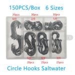 Afmivs Fish Hooks for Fishing Gear Tackle, 150PCS Circle Hooks Saltwater, 6sizes Fishing Hooks Saltwater, Catfish Octopus Hook 1/0 2/0 3/0 4/0 5/0 6/0 Black High Carbon Steel with Portable Plastic Box