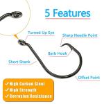 Afmivs Fish Hooks for Fishing Gear Tackle, 150PCS Circle Hooks Saltwater, 6sizes Fishing Hooks Saltwater, Catfish Octopus Hook 1/0 2/0 3/0 4/0 5/0 6/0 Black High Carbon Steel with Portable Plastic Box