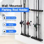 Tcakelox Fishing Rod Holder for Garage Fishing Pole Holders Fishing Rod Rack Vertical Wall-Mounted for Garage Stores 6 Rods or Combos Fits Most Rod Diameters (Vertical Black, 1 Pair)