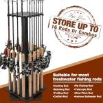 Ghosthorn Fishing Rod Holders for Garage 360 Degree Rotating Fishing Pole Rack, Floor Stand Holds up to 16 Rods Wood Fishing Gear Equipment Storage Organizer, Fishing Gifts for Men Women