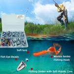 DAMIDEL 161Pcs/Box Worm Fishing Sinker Weights Kit with Soft Plastic Core（20g,14g,10g,7g,5g,3.5g Mixed, 61Pcs Bullet Lead Fishing Weights, 100 Pcs Eye Beads Bait, Don't Hurt Line Texas Rig