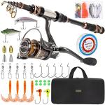 PLUSINNO Fishing Rod and Reel Combos -24 Ton Carbon Fiber Telescopic Fishing Pole - Spinning Reel 12 +1 Shielded Bearings Stainless Steel BB-Free Carrier Bag Case, Travel Saltwater Freshwater Fishing
