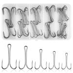 Classic Double Fishing Hooks Kit 30/140pcs Frog Hooks Fly Tying Fishing Hooks Sharp Open Shank 3X Strong High Carbon Steel Barbed Black Small Size for Saltwater and Freshwater