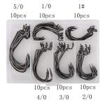 60pcs Offset Worm Hook High Carbon Steel Wide Gap Bait Jig Fish Hooks with Plastic Box #1-5/0