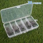 Classic Double Fishing Hooks Kit 30/140pcs Frog Hooks Fly Tying Fishing Hooks Sharp Open Shank 3X Strong High Carbon Steel Barbed Black Small Size for Saltwater and Freshwater