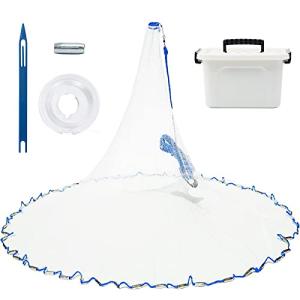 Handmade American Cast Net, BalanZze Casting Fishing Net for Bait Trap Fish, Throw Nets with Zinc Sinker Weights for Freshwater & Salt Water (3/4/5/6/8/9/10 Ft, 1/2 Inch Mesh Size)