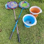 Kids Fishing Nets with Bucket Fishing Retractable Landing Net Lightweight Aluminum Pole with Non-Slip Handle for Catch and Release and Release Frogs Butterfly Youth Outdoor