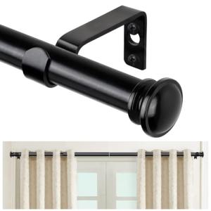 TONIAL Curtain Rod 32 to 58 Inch(2.6-4.8ft), Telescoping Splicing 3/4 Drapery Rods for Windows 20 to 53 Inch(1.7-4.4ft), Decorative Single Rod with Small Cap Finial, Black