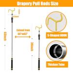 Frebuta Drapery Pull Rod,36“ to 63” Curtain Pull Telescoping Pole Heavy Duty For Curtains Wand Stainless Steel Tubes Soft Sponge Handle Rod for Curtains Extension Pole Lightweight (Black Yellow)