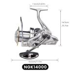 HAUT TON Spinning Reel 8000/9000/10000/12000/14000,6+1BB Metal Surf Fishing Reels,4.8:1 Gear Ratio 55lbs Drag Heavy Long Casting Inshore Saltwater Monster Fish (HT-NGK, 14000)