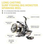 HAUT TON Spinning Reel 8000/9000/10000/12000/14000,6+1BB Metal Surf Fishing Reels,4.8:1 Gear Ratio 55lbs Drag Heavy Long Casting Inshore Saltwater Monster Fish (HT-NGK, 14000)