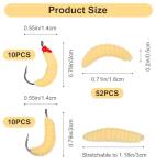 72 Pcs Bluegill Fishing Lures, 20 Pcs Bluegill Lures with Hooks + 52Pcs Soft Maggot Bait Bread Worm, Artificial Bait for Trout Crappie Panfish,