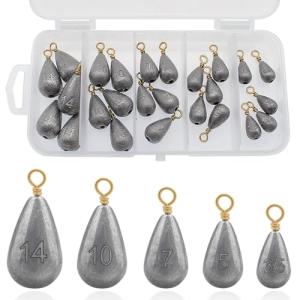 Fishing Weights Sinkers Kit, 5 Sizes 25pcs Bass Casting Drop Shot Weights Lead Fishing Weights for Catfish Saltwater Freshwater