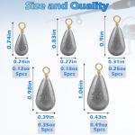 Fishing Weights Sinkers Kit, 5 Sizes 25pcs Bass Casting Drop Shot Weights Lead Fishing Weights for Catfish Saltwater Freshwater
