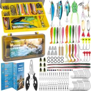 WITOROR Fishing Lures, 148Pcs Tackle Box with Tackle Included, Crankbaits, Spoon, Hooks, Weights & Other Accessories, Fishing Bait Lure Gear Kit Gifts for Men Bass Freshwater