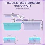 TERGOO 12in Three-Layer Multipurpose Storage Box Organizer Folding Tool Box/Art & Crafts Case/Sewing Supplies Organizer/Medicine Box/Family First Aid Box with 2 Trays (Purple Blue)