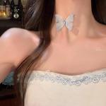 Erimberate Bohemian Crystal Lace Butterfly Choker Necklace Blue Cz Butterfly Collar Necklace Butterfly Transparent Fishing Line Necklace Lace Blue Butterfly Necklace Jewelry for Women