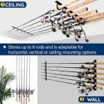 Rush Creek Creations Ceiling Fishing Rod Holder for 6 Rods, Garage Organization and Wall Storage, Horizontal Rack