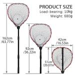 SEASPRO Red Telescoping Rubber Fishing Net Aluminum Alloy Fish Net - Adjustable Length Lightweight Foldable Large Fishing Net with Handle Collapsible Extendable Fishing Accessories