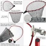 SEASPRO Red Telescoping Rubber Fishing Net Aluminum Alloy Fish Net - Adjustable Length Lightweight Foldable Large Fishing Net with Handle Collapsible Extendable Fishing Accessories