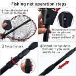 SEASPRO Red Telescoping Rubber Fishing Net Aluminum Alloy Fish Net - Adjustable Length Lightweight Foldable Large Fishing Net with Handle Collapsible Extendable Fishing Accessories