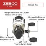 Zebco Bullet MG Spincast Fishing Reel, Size 30 Reel, Ultra-Lightweight Magnesium Body, Changeable Right- or Left-Hand Retrieve, Oversized Non-Slip Handle Knob, Dark Silver, Clam Packaging
