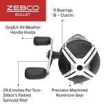 Zebco Bullet MG Spincast Fishing Reel, Size 30 Reel, Ultra-Lightweight Magnesium Body, Changeable Right- or Left-Hand Retrieve, Oversized Non-Slip Handle Knob, Dark Silver, Clam Packaging