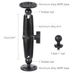 Aluminum 1" Double Ball Mount with Two AMPS Round Plates for Garmin Striker 4, 5.9" Extended Aluminum Alloy Arm,GPS/Fish Finder Mount & T-Bolt for Backup Camera Monitor, Compatible with RAM B Size