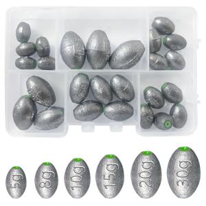 26PCS Egg Weights Egg Fishing Sinkers Lead Weights Catfish Weights Slide Sinkers for Fishing Line Assortment