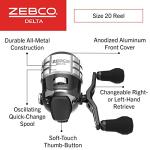 Zebco Delta Spincast Fishing Reel, Size 20 Reel, Right or Left-Hand Retrieve, Pre-Spooled with 6-Pound Zebco Fishing Line, Cool Gray (Clam Packaging)