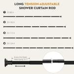 Haryaers Black Long Curtain Rod Tension Shower Curtain Rods 30 to 120 inch Adjustable Spring Heavy Duty Rods for Bathroom Windows Outdoor No Drill No Slip Spliced and Telescopic Design