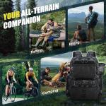 RAINSMORE 45L Fishing Backpack with Rod Holder & Waterproof Rain Cover, 900D Heavy-Duty Adjustable Compartments Fishing Tackle Bag Storage Fishing Gear - Gift for Men, Dad (Black and Blue Camouflage)