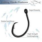 10PCS High-Carbon Steel Circle Hooks Barbed Fishing Hooks with Holes, Freshwater and Saltwater Fishing Hooks for Tuna, Catfish, Bass (3/0)