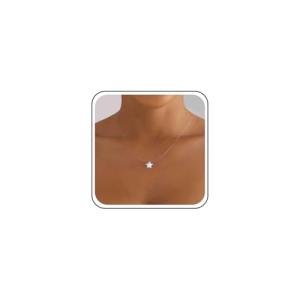 Aneneiceera Vintage Crystal Star Pendant Necklace Silver Rhinestone Star Choker Necklace Transparent Invisible Chain Necklace Cz Fishing Line Necklace Chain Jewelry for Women (Crystal star)